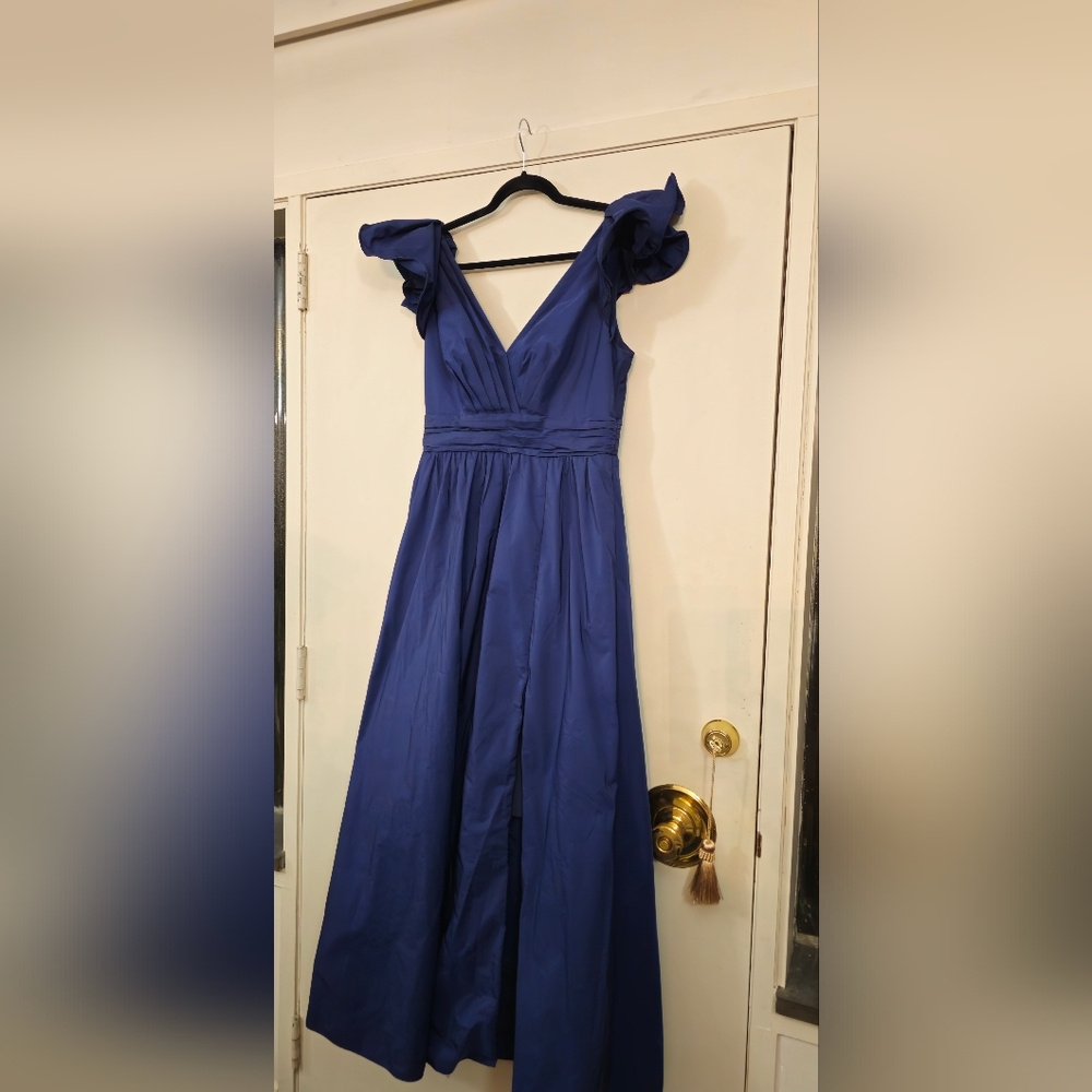 Marchesa Notte Bow Ruffle Taffeta Empire Ball Gown in Navy Size 10 - Picture 4 of 7